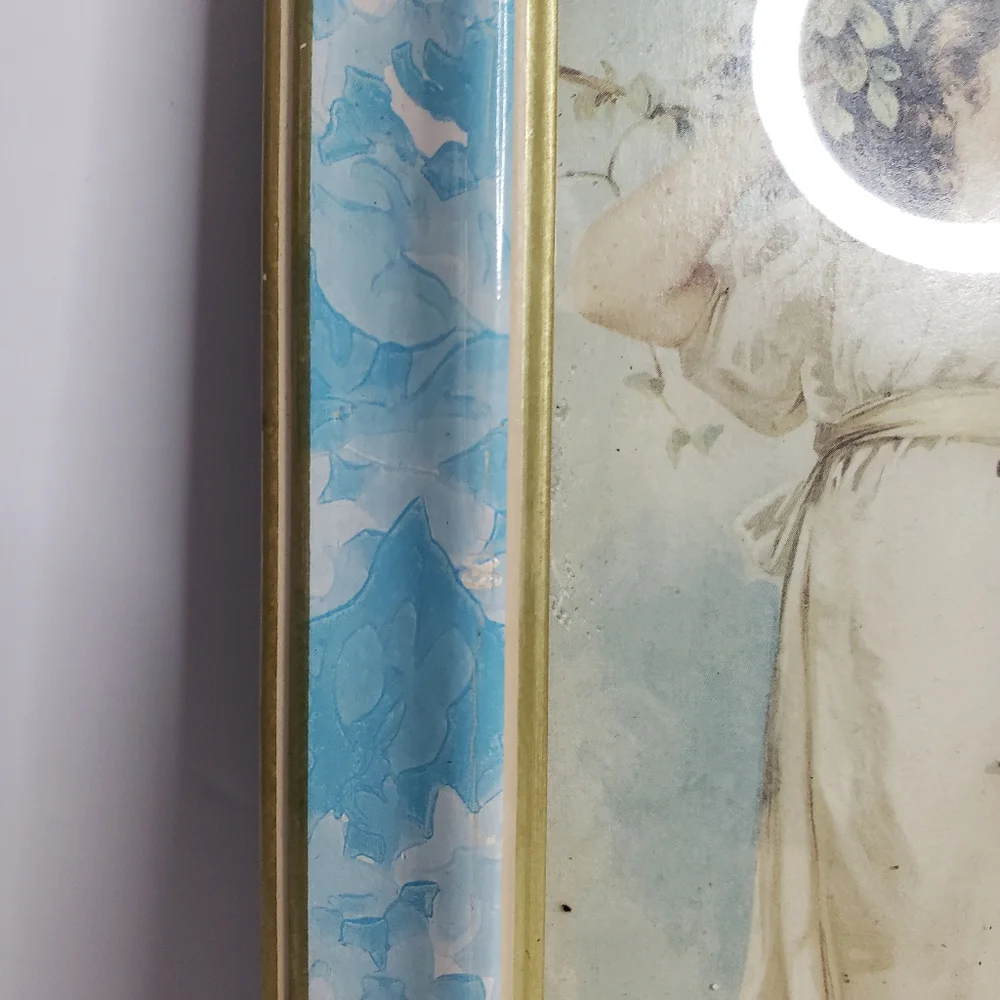 Vintage-style framed print of a young girl adorned with flowers.  228